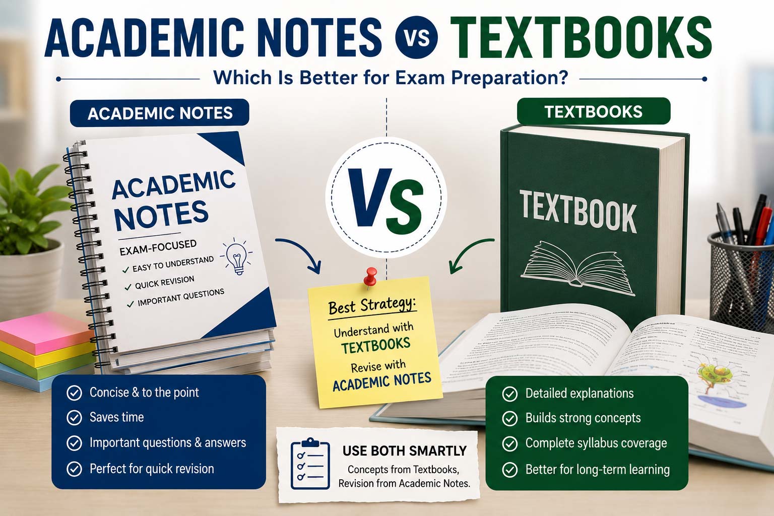 Academic notes vs textbooks for exam preparation